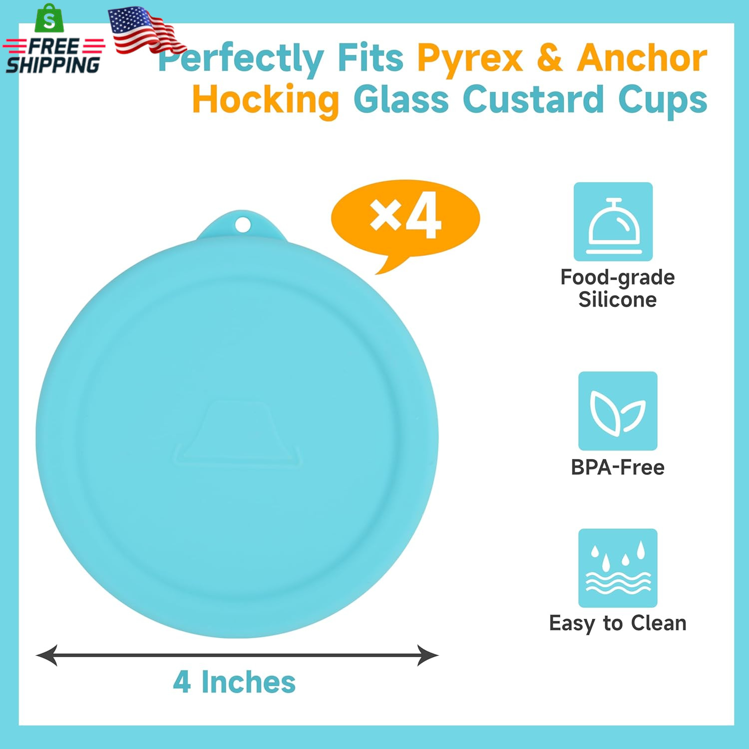 4 PCS Silicone Replacement Lids for Pyrex and Anchor Hocking Glass Custard Cups