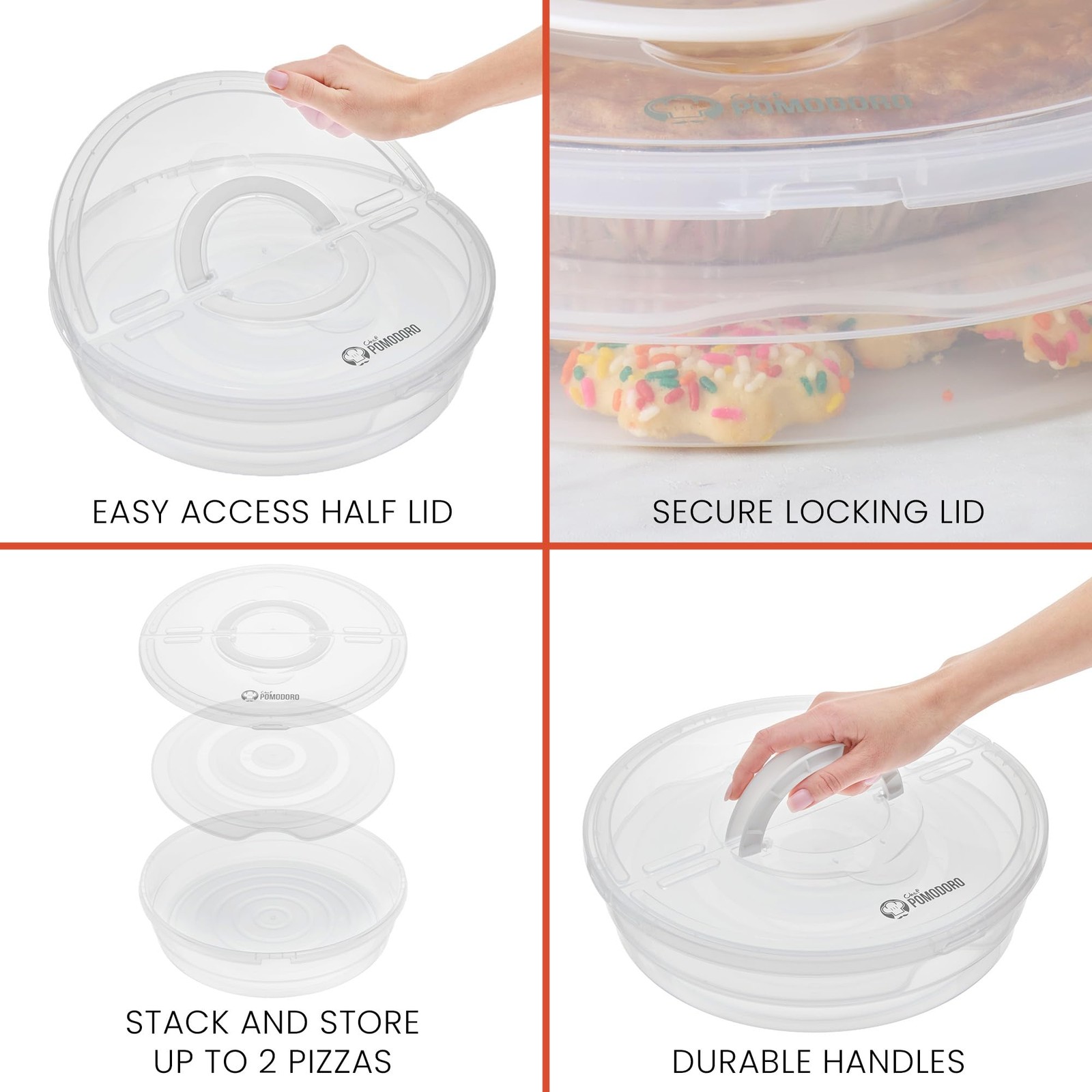 Chef Pomodoro Pie Carrier for 2 Pies 12-Inch, Multi Pie Carrier With Lid and …