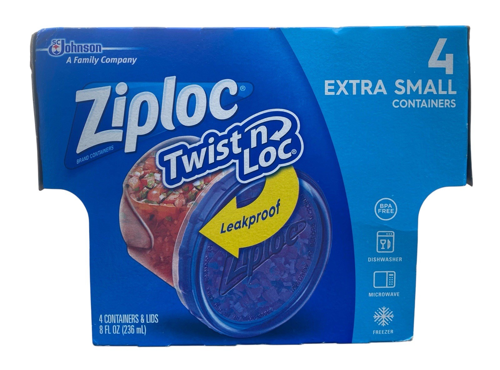 Ziploc Twist ‘N Loc Food Storage Containers Extra Small 8 fl oz 4 Containers New