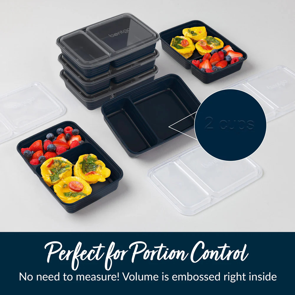 Bentgo® Prep 2-Compartment Containers – 20-Piece Meal Prep Kit – Midnight Blue
