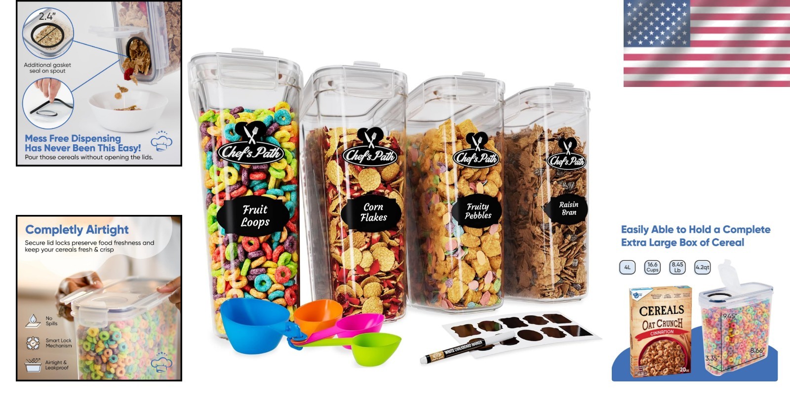 4L Cereal Container Set with Labels & Spoons – Organized Kitchen Bliss