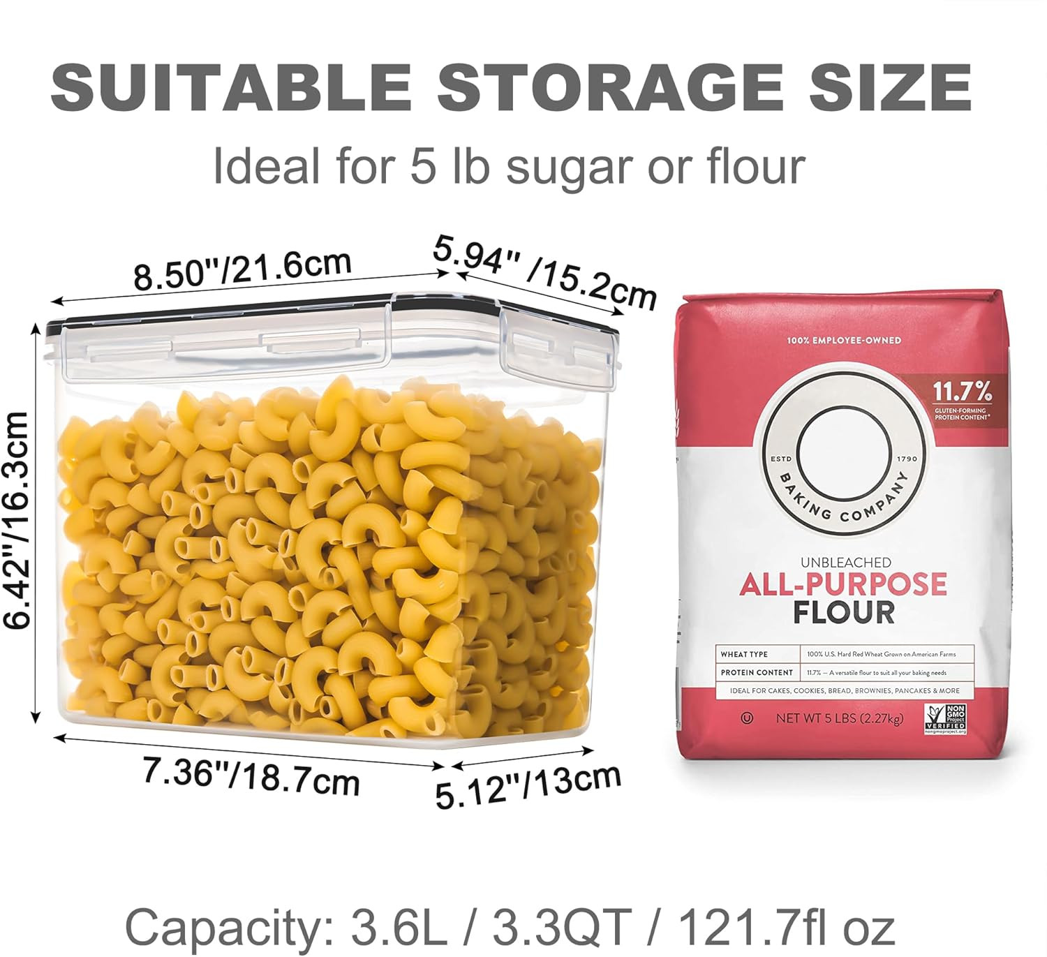 Medium Food Storage Containers with Lids Airtight 3.6L /121.7Oz, for Flour, Suga