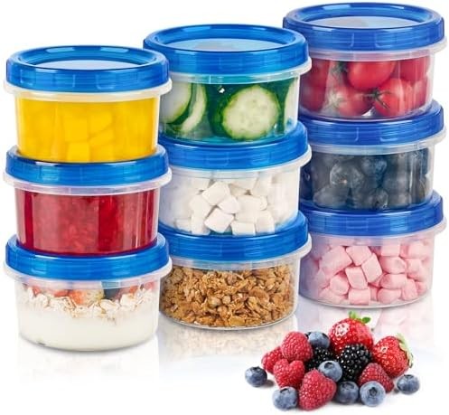 8 oz Freezer Storage Containers with Twist Top Lids, 10 Pack Reusable Meal Prep
