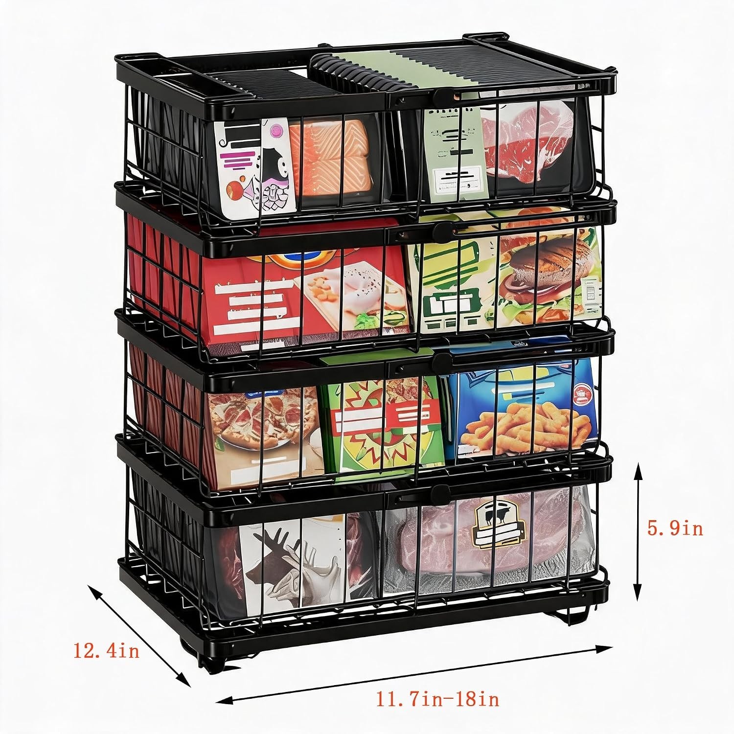 4 Pack Expandable Chest Freezer Basket Organiser Metal Kitchen Storage Box Bin