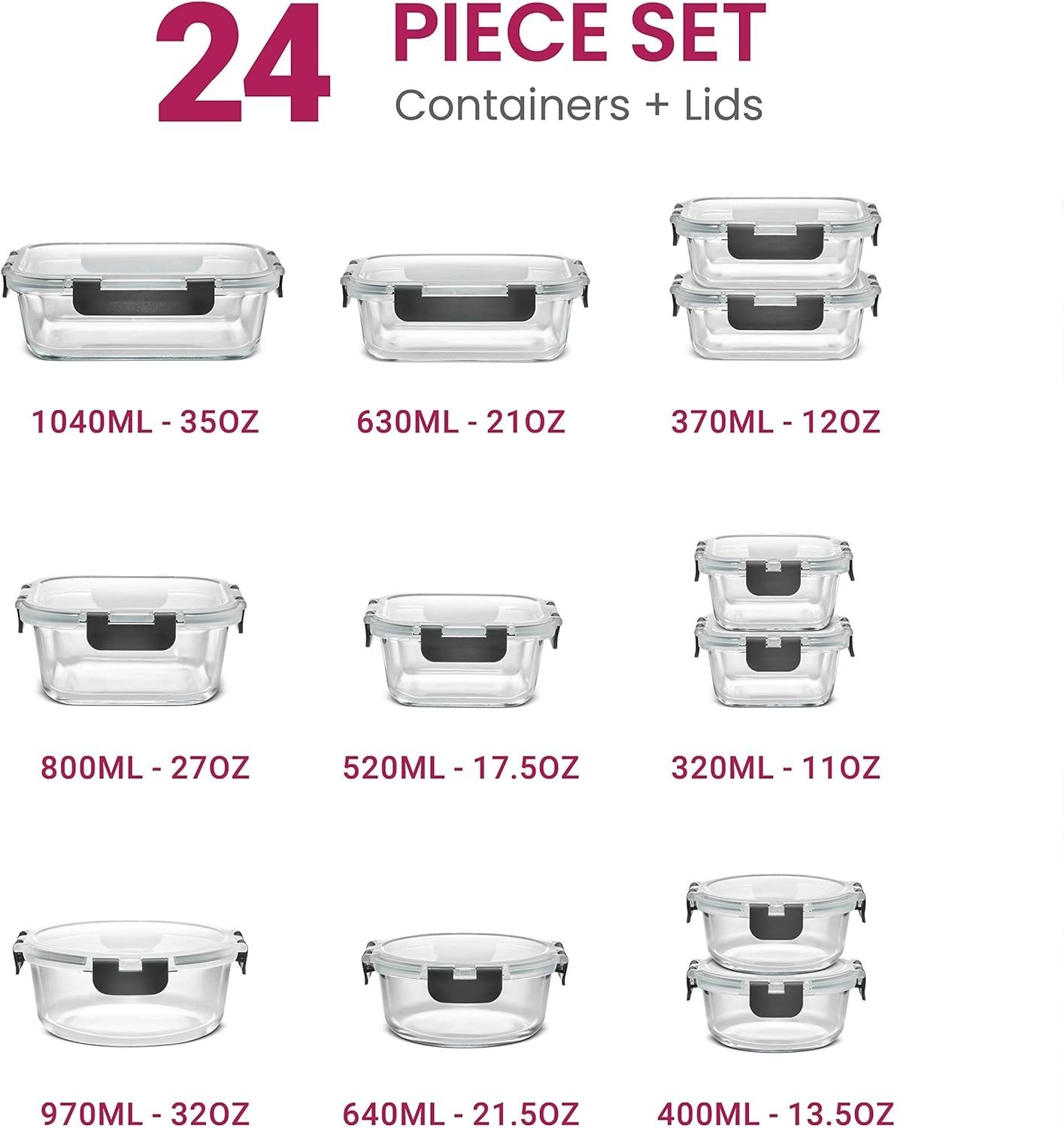Durable 24-Piece Borosilicate Meal Prep Containers – Leak Resistant & Safe
