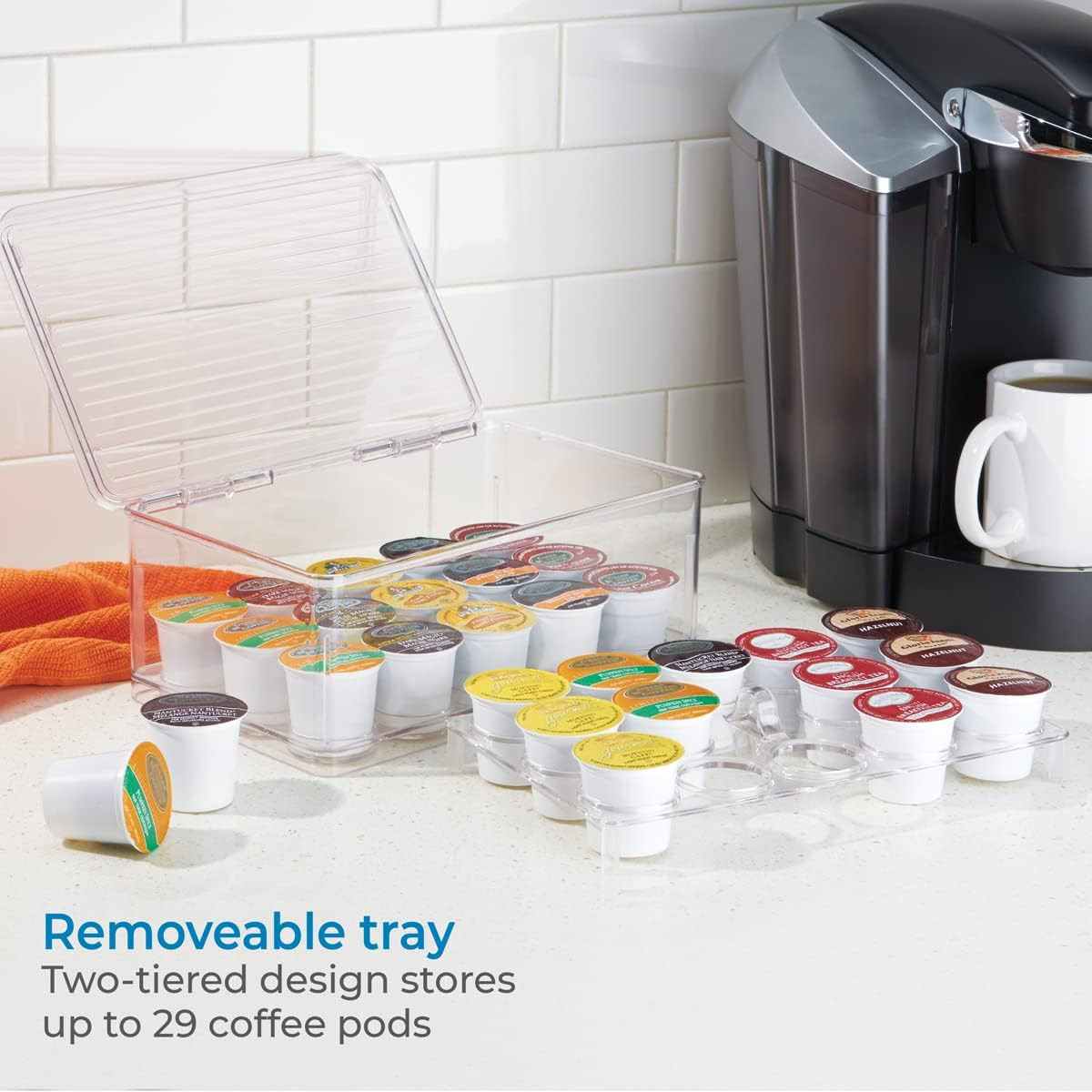 2-Tier Coffee Pod Holder Lidded Bin,Plastic Pantry and Kitchen Storage-the Linus