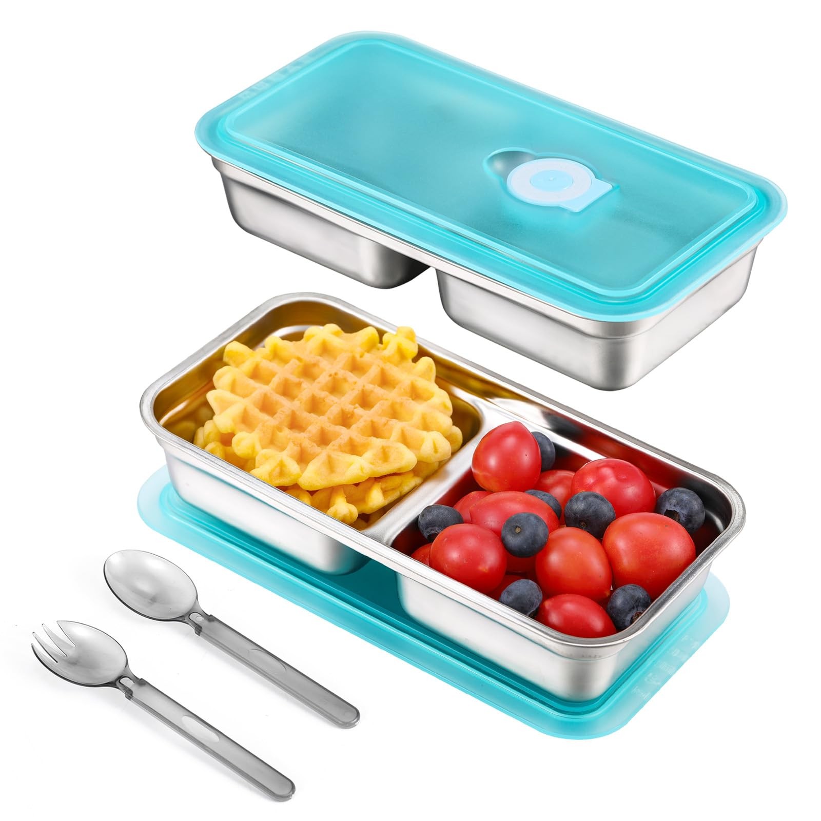 Stainless Steel Snack Containers with Lids, 2 Pack Reusable Grab and Go 2 Com…