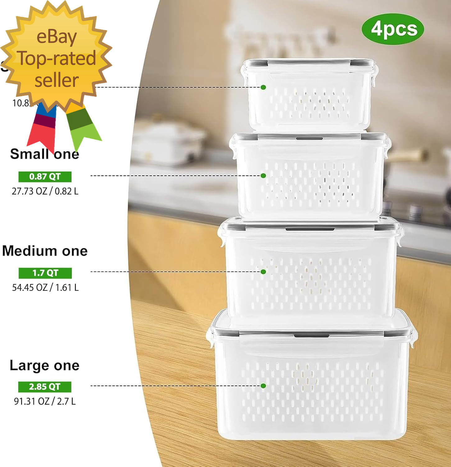 Fruit Storage Containers for Fridge with Removable Colander Airtight Food