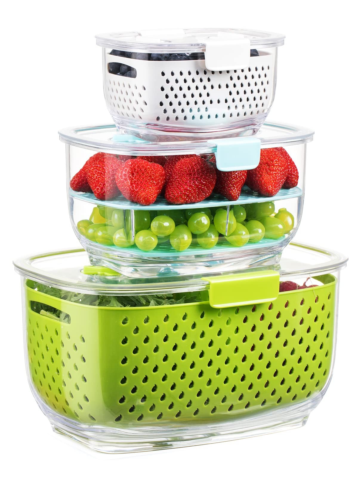 Fresh Produce Vegetable Fruit Storage Containers 3Piece Set, BPA-Fridge Stora…