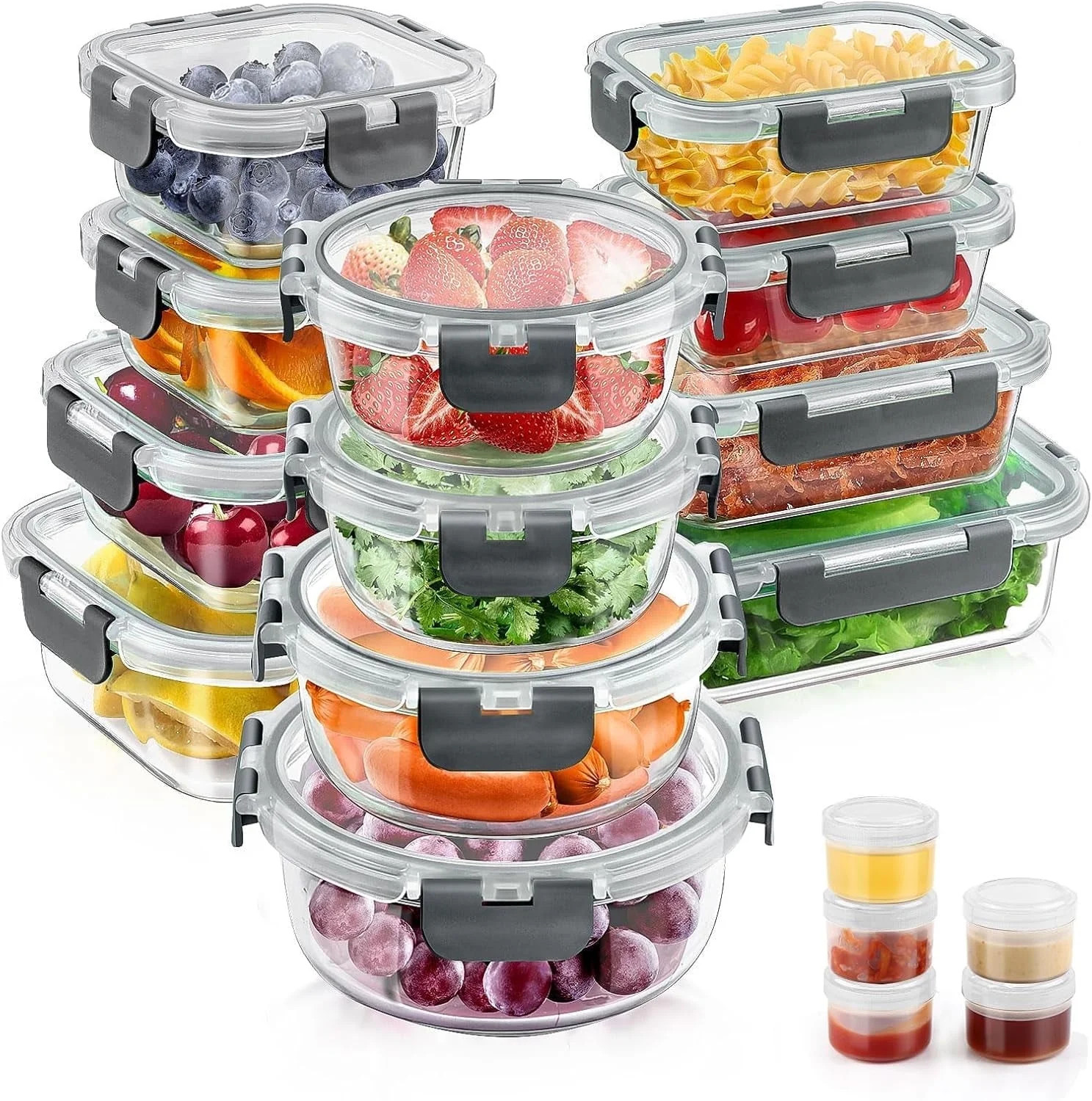 34Pcs Glass Food Storage Containers with Lids Set, Airtight Meal Prep Containers