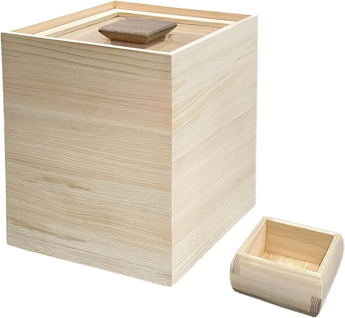Wooden Rice Storage Container with Lid and Measuring Cup, 13Lbs (5.8Kg) – Grains