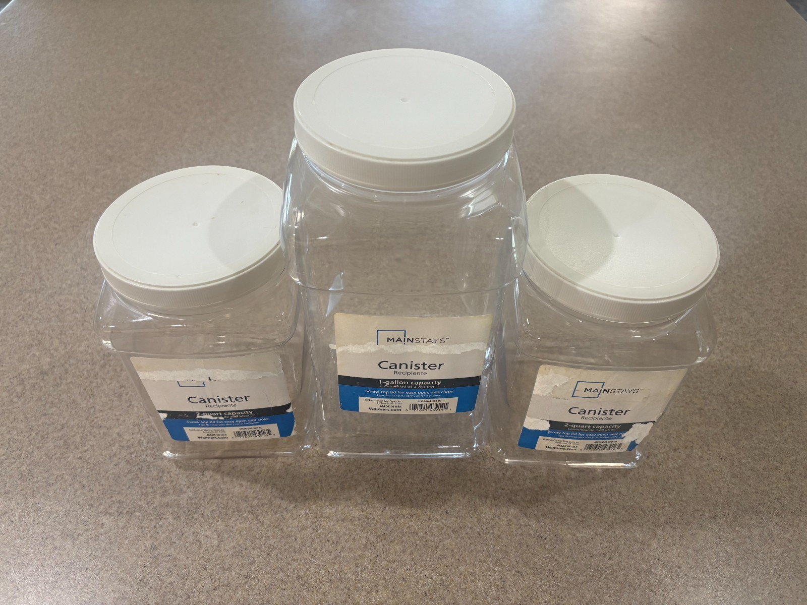 Mainstays Plastic Clear Canisters with White Twist-Top ( Lot of 3 )