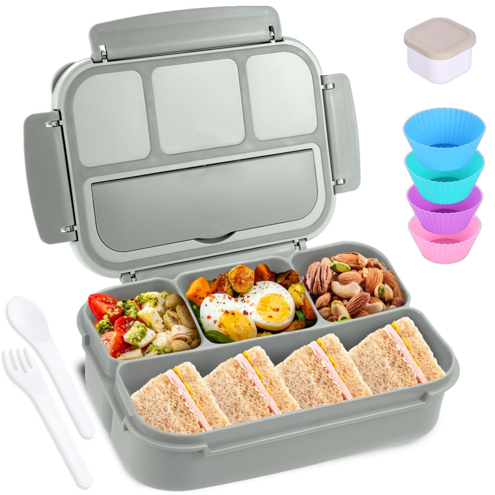 Bento Box Adult Lunch Box, Containers for Kids Girls Boys 1200ML, Gray