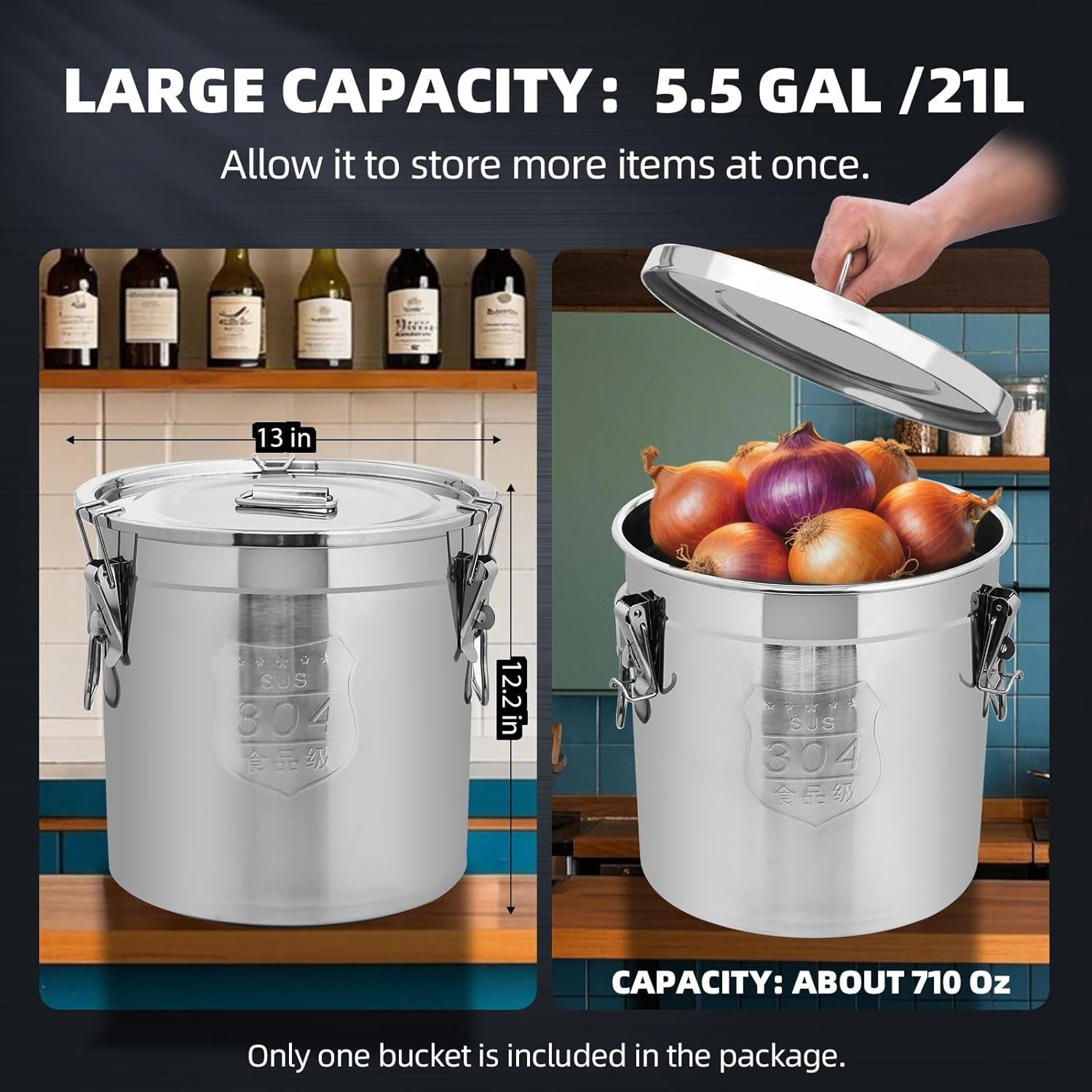 21L/5.5 Gal 304 Stainless Steel Containers with Lids 710 Oz Stainless Steel Airt
