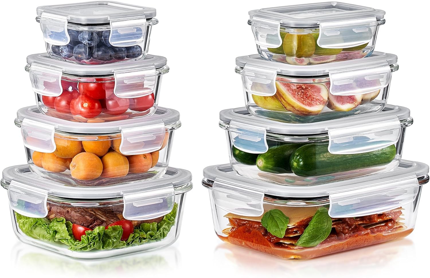 Sorbus 16-Piece Glass Meal Prep Food Storage Containers Airtight Lids Set