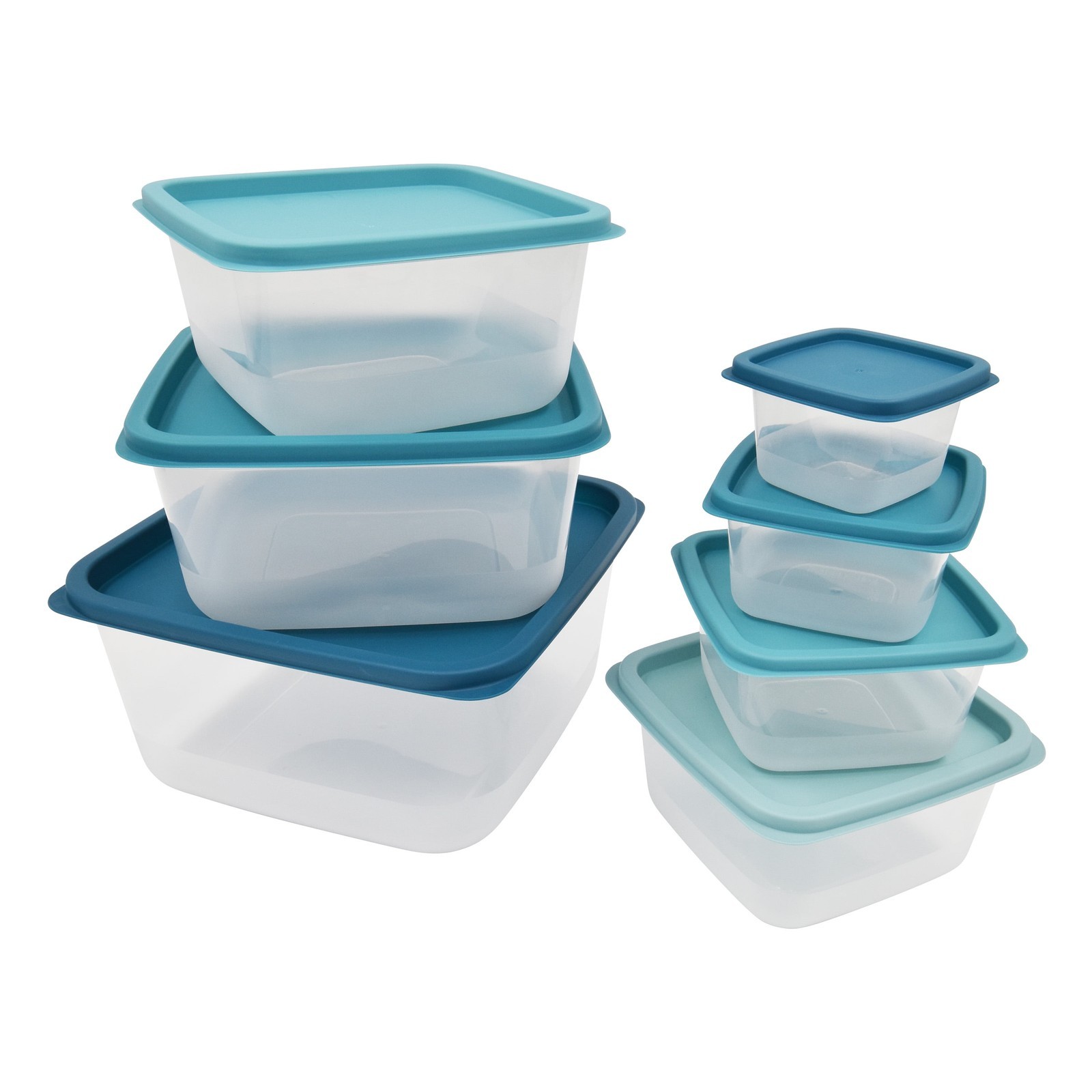 (4 pack 14 Piece Teal Plastic Food Storage Set Teal Ombre Ideal Use Meal Prep &