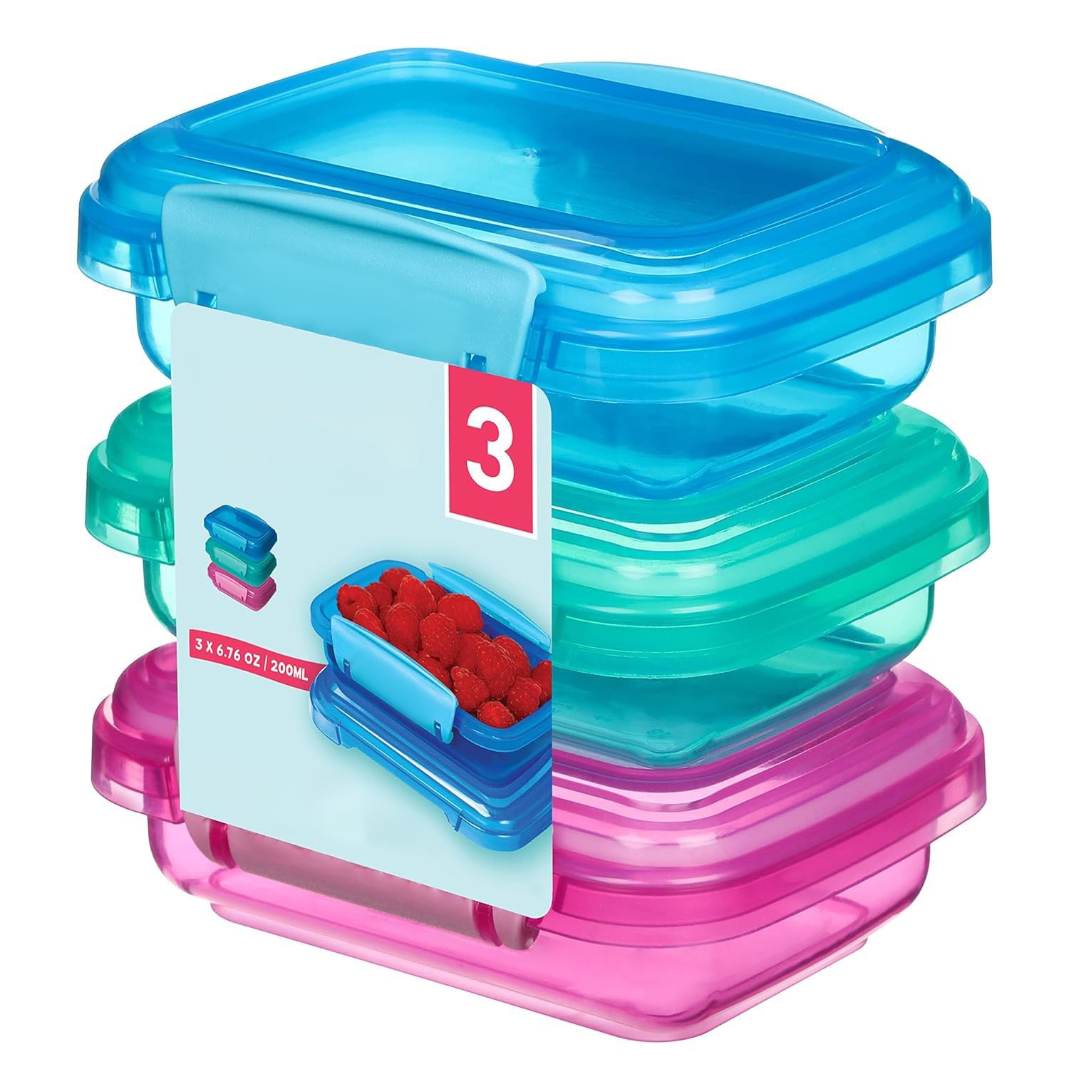 3Pcs Mini Containers, BPA Free 0.2L, Multicolor