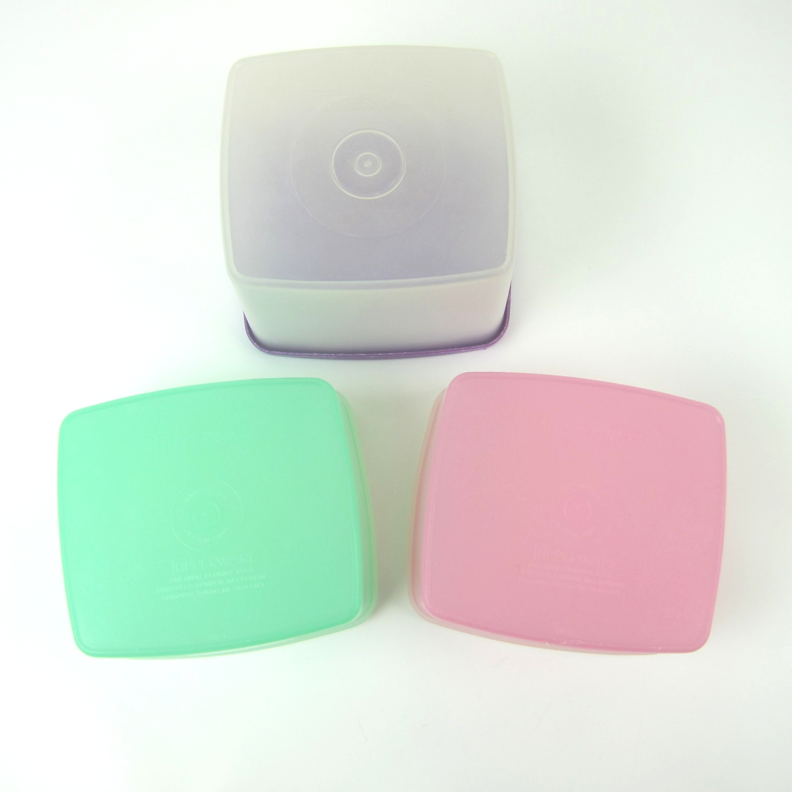3 Vintage Tupperware Freezer Containers Green & Pink #311 and #312 Purple Lid