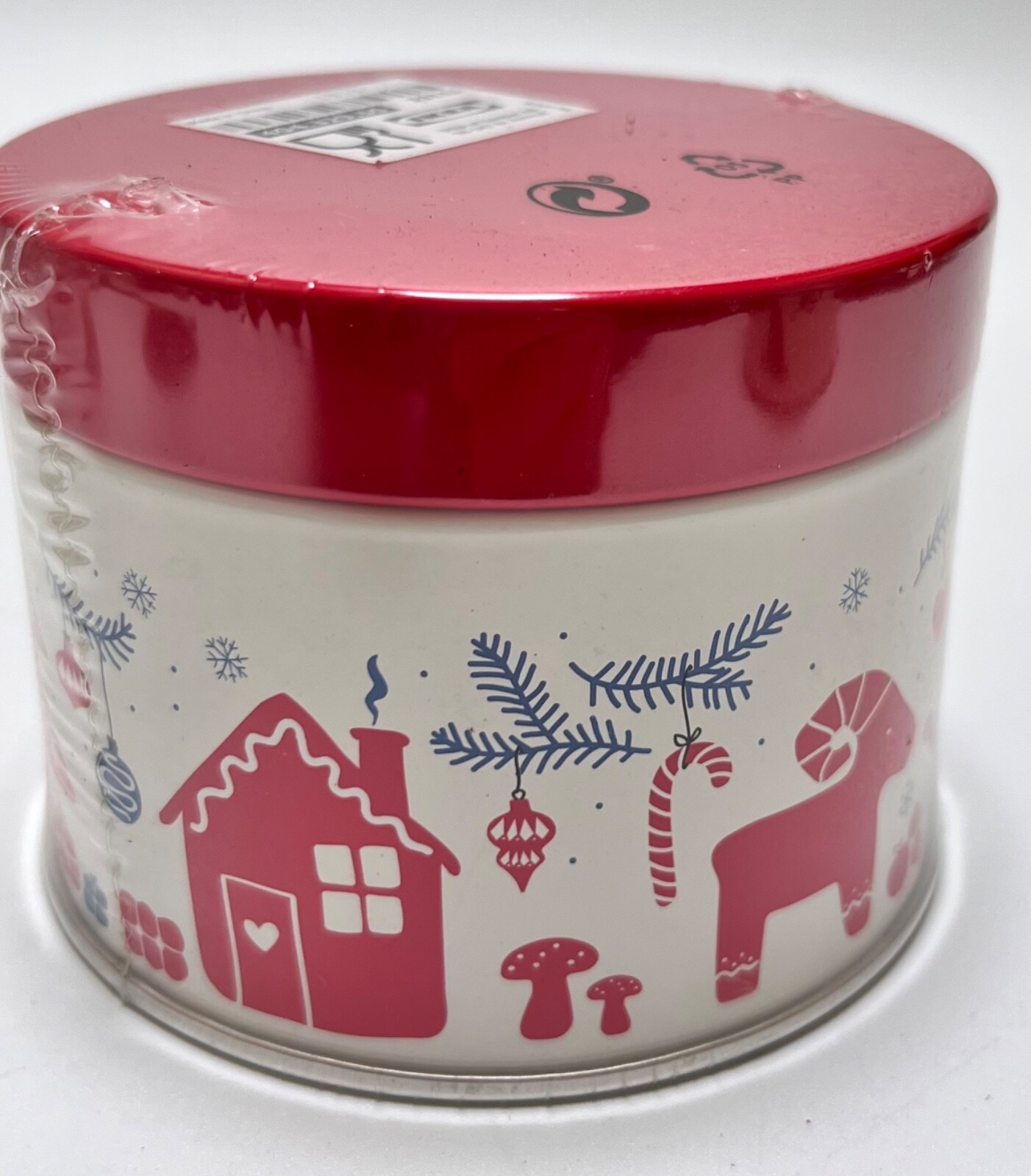 IKEA Small Decorative Holiday Tin Scandinavian Red White Home Reindeer 23112