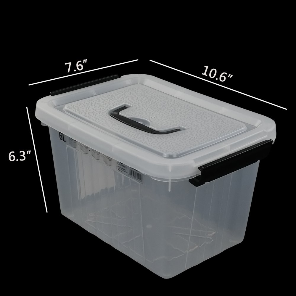 Ggbin 6 Quart Clear Latch Storage Box with Black Handle and Latches – 4 Pack