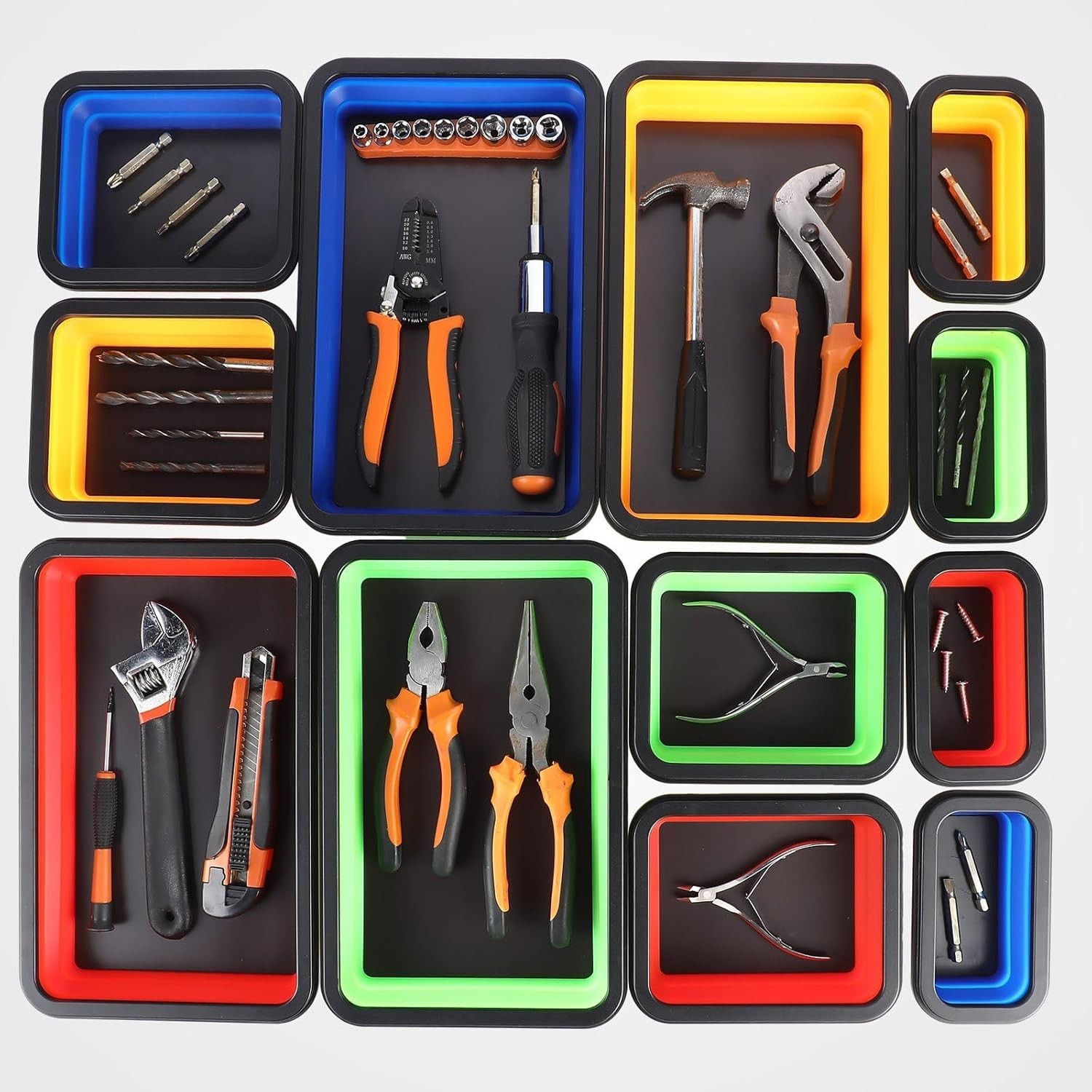12 Pcs Collapsible Magnetic Parts Tray Set Foldable Tool Storage Organizer Ma…