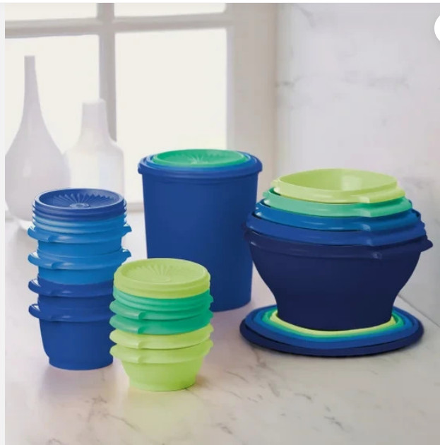 Tupperware Heritage Collection 32-piece Food Storage Container Set Blue – NEW