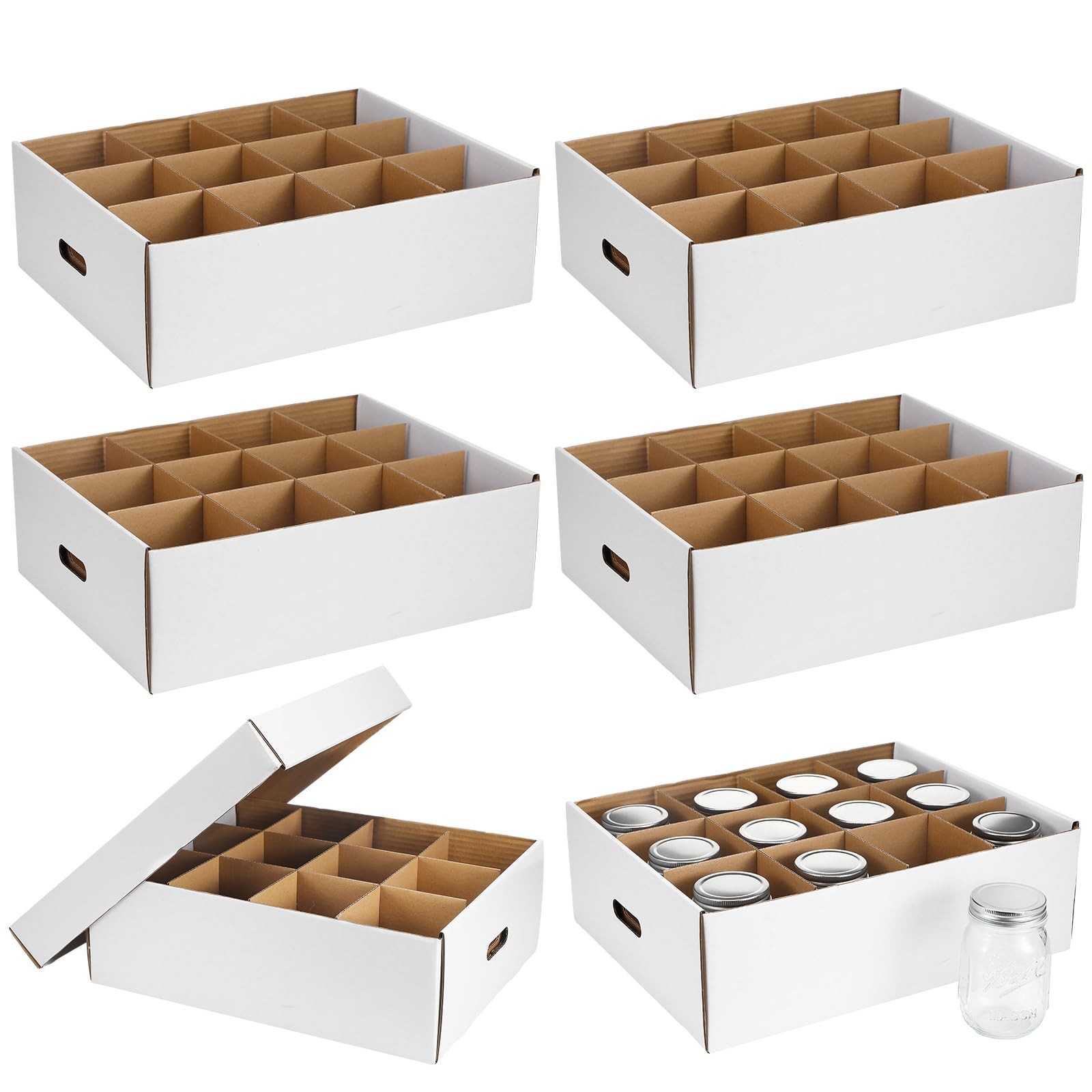 6 Pieces Mason Jar Storage Boxes 16 oz Canning Boxes with Handles and Divider…