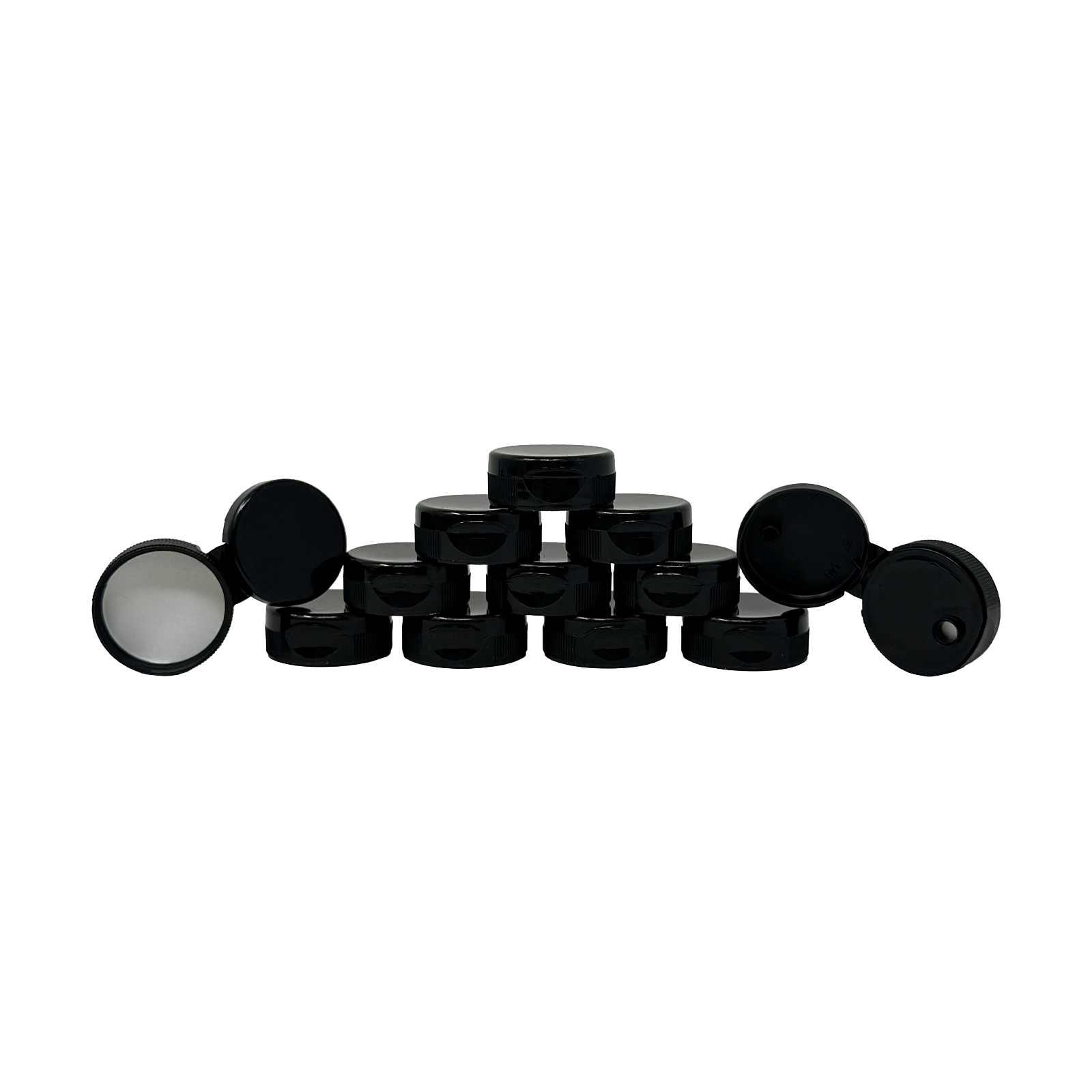 Clearview – 12 Pack, 38mm Black Flip Top Honey Bear Replacement Lids – BPA Free