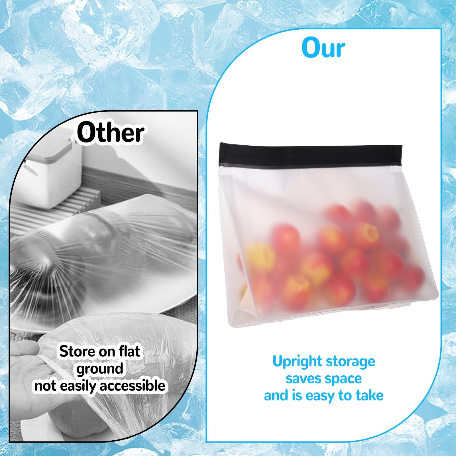 Hpmjz 4 pcs Clear Leak Proof Freezer Bag Reusable Ice Storage one size, black