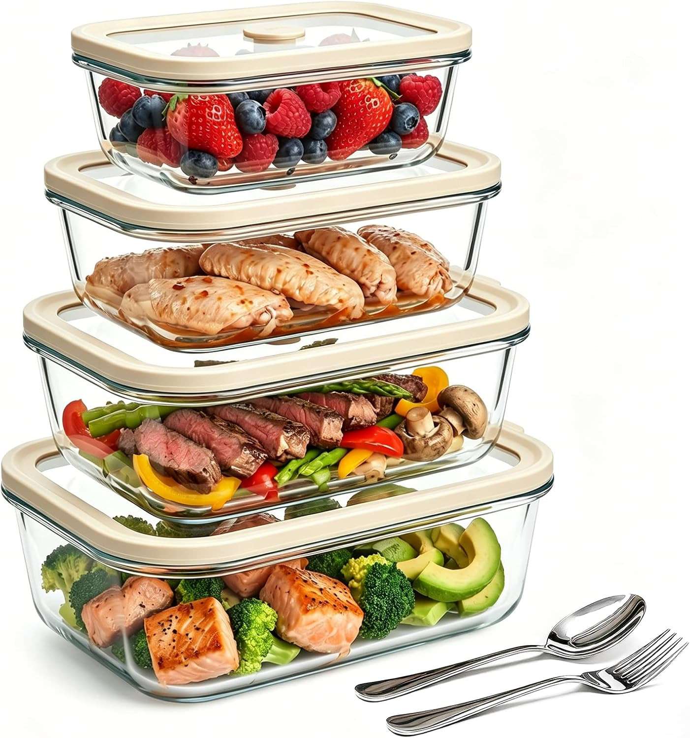 5 Pack 35 Oz Glass Meal Prep Containers, Plastic-Free Glass Food Storage Contain