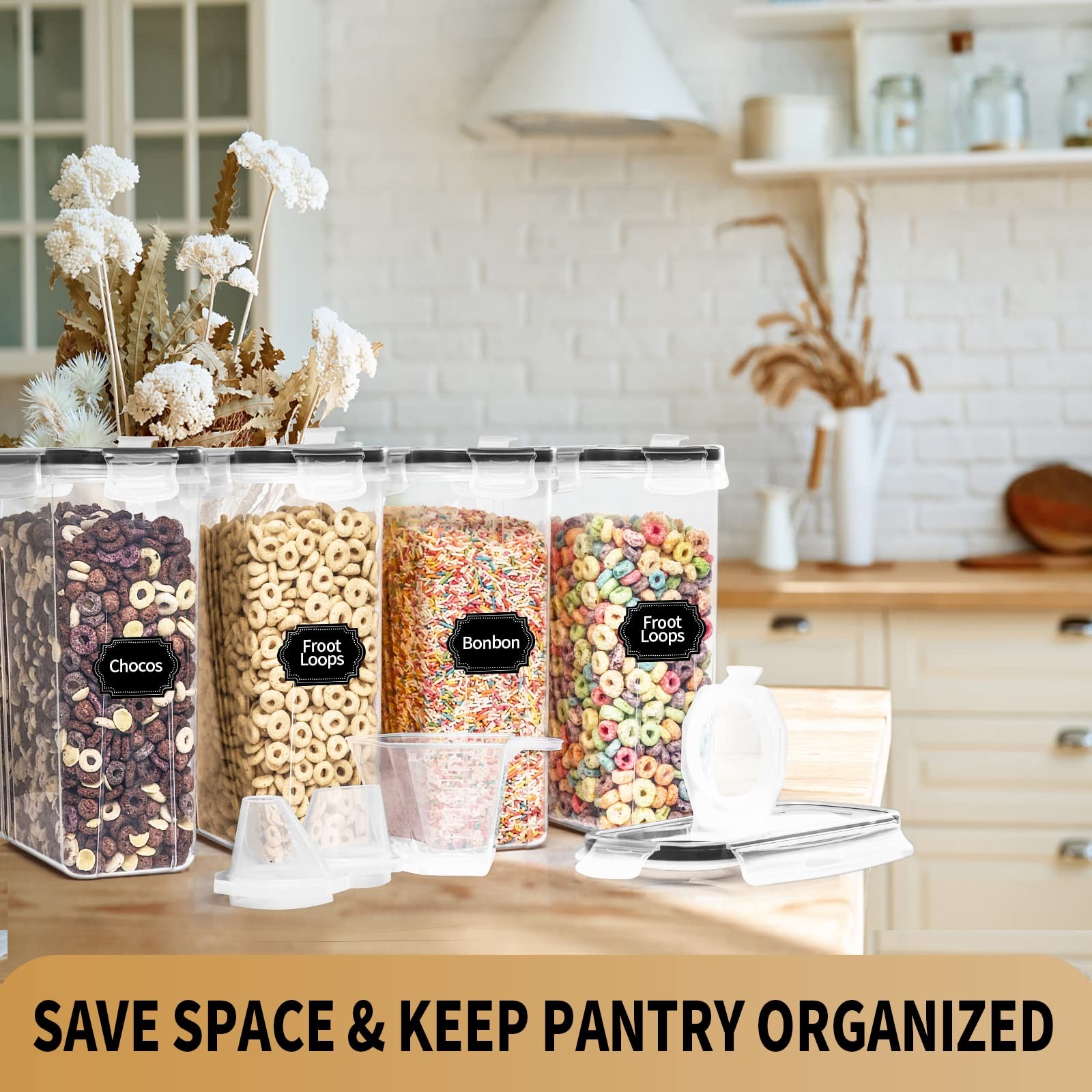PRAKI Cereal Containers Storage Set (4L,135.2 Oz), 4PCS Airtight Food Storage…