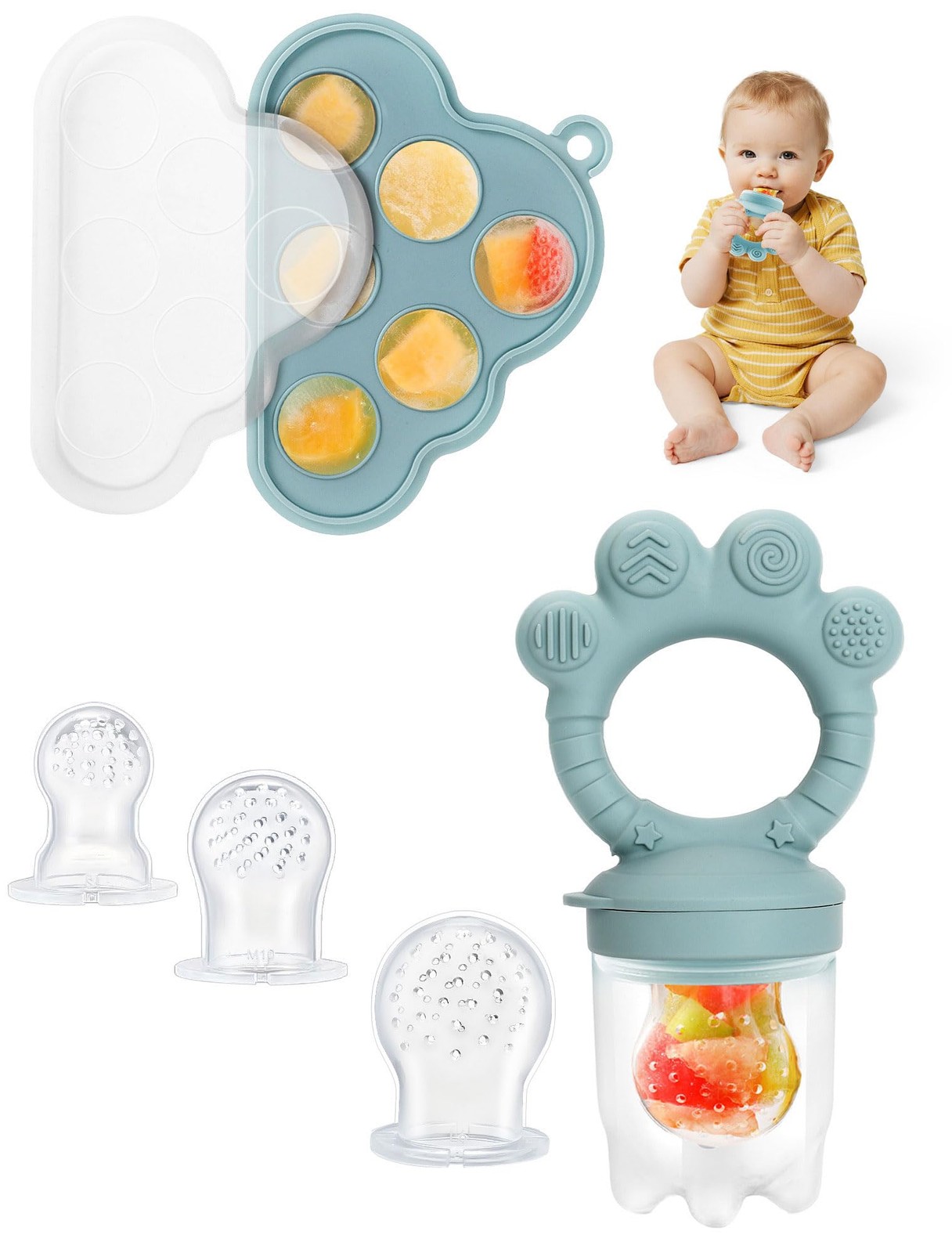 4in1 Baby Breastmilk Popsicle Molds & Fruit Feeder, Silicone Teething Pacifie…