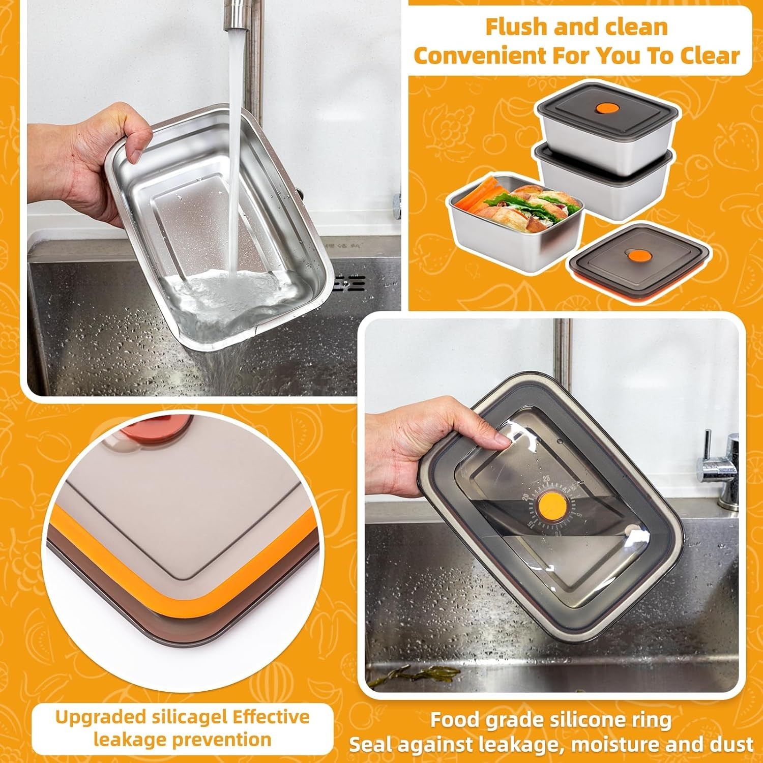 2 PCS Stainless Steel Food Storage Containers(33oz)