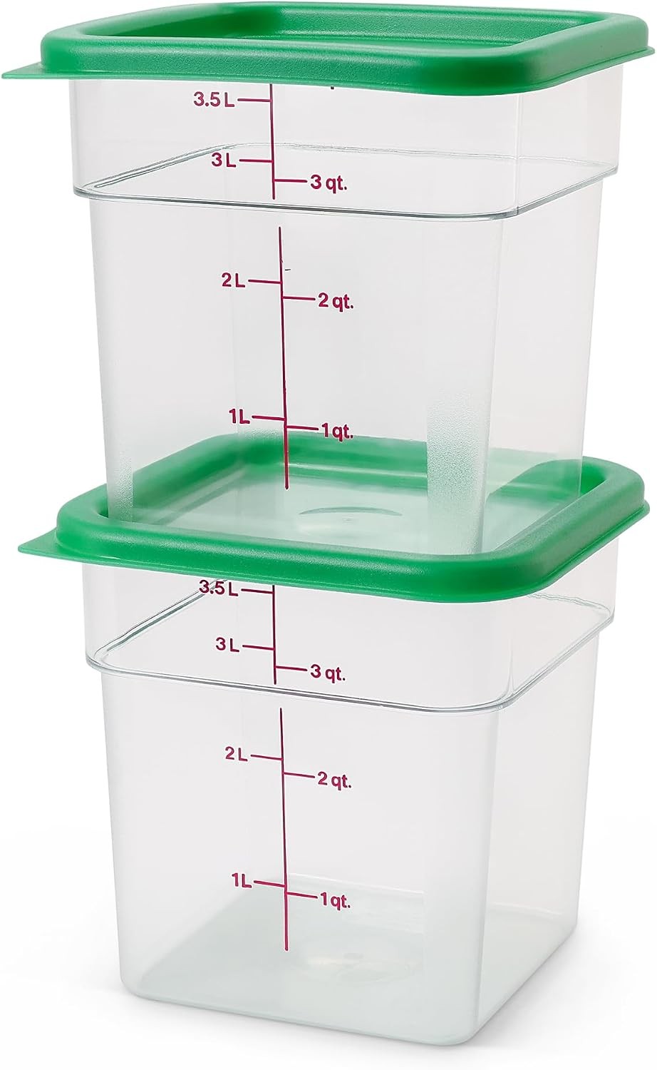 Food Storage Container W/ Lid 2 Pack Classic Series Square W/ Green Lid 4 QT