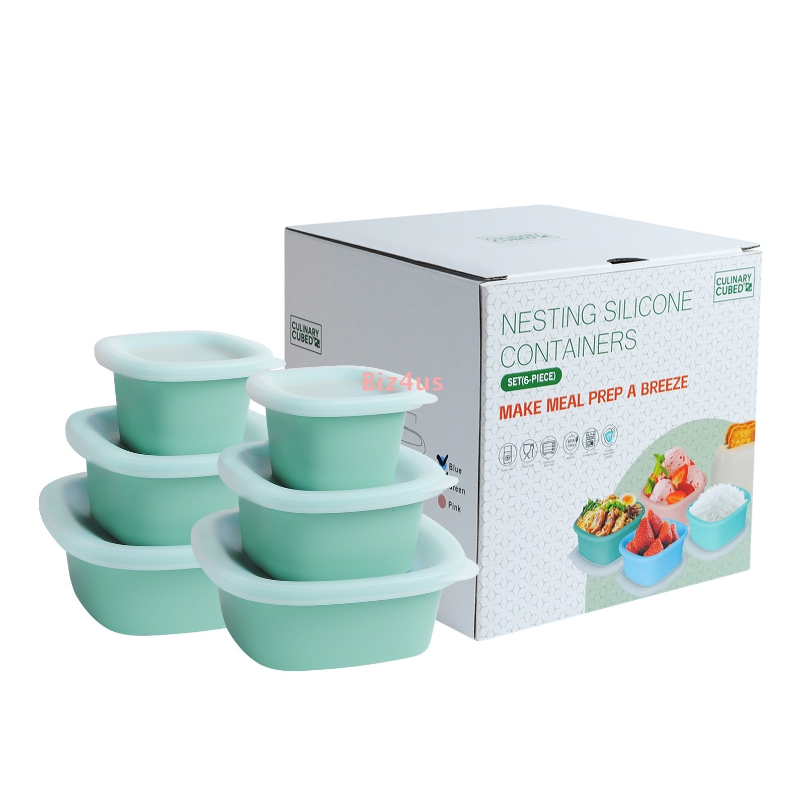 6-Packs Culinary Cubed Food-Grade Nesting Silicone Food Storage Containers Set
