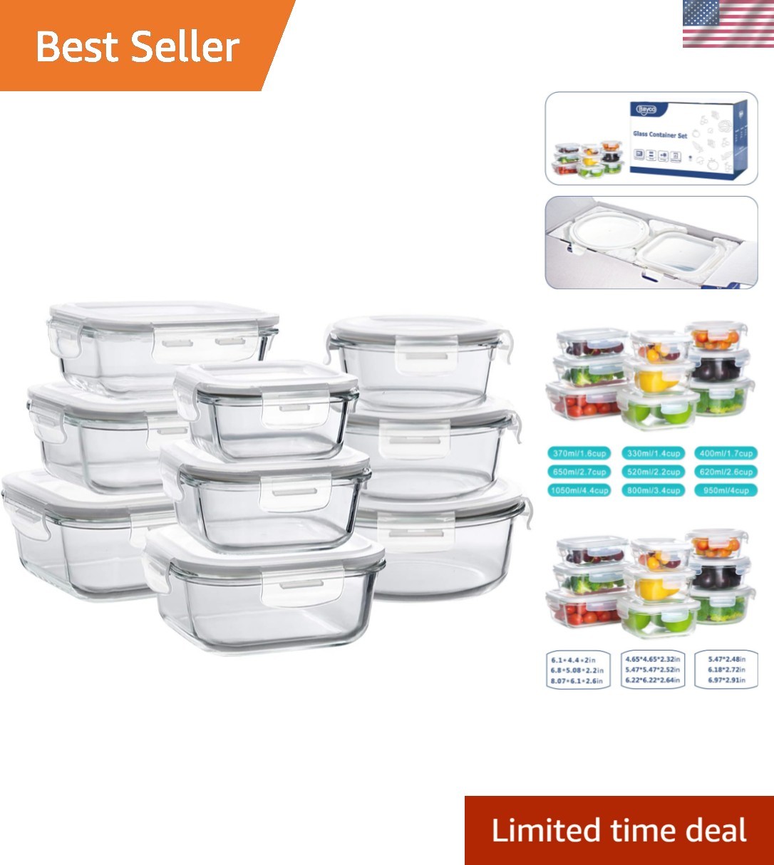 9-Piece Glass Storage Containers Set – Airtight & Leak Proof Meal Prep Solution