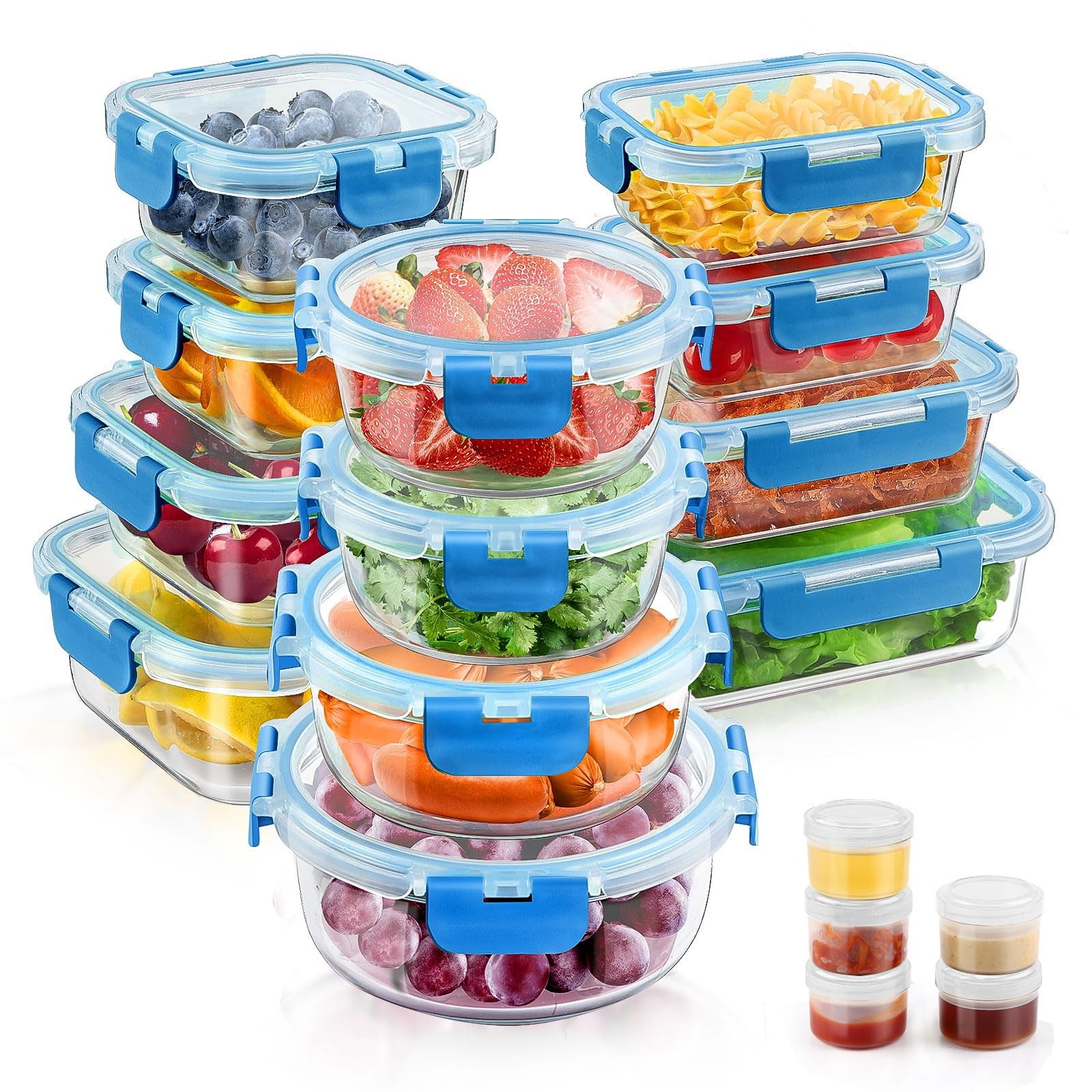 34pcs Glass Food Storage Containers with Lids Set, Airtight Glass Meal Prep C…