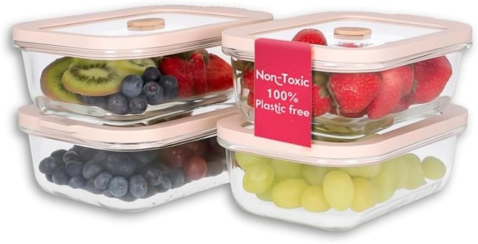 4 Pack Glass Food Storage Containers 21oz Airtight BPA-Free Microwave Safe