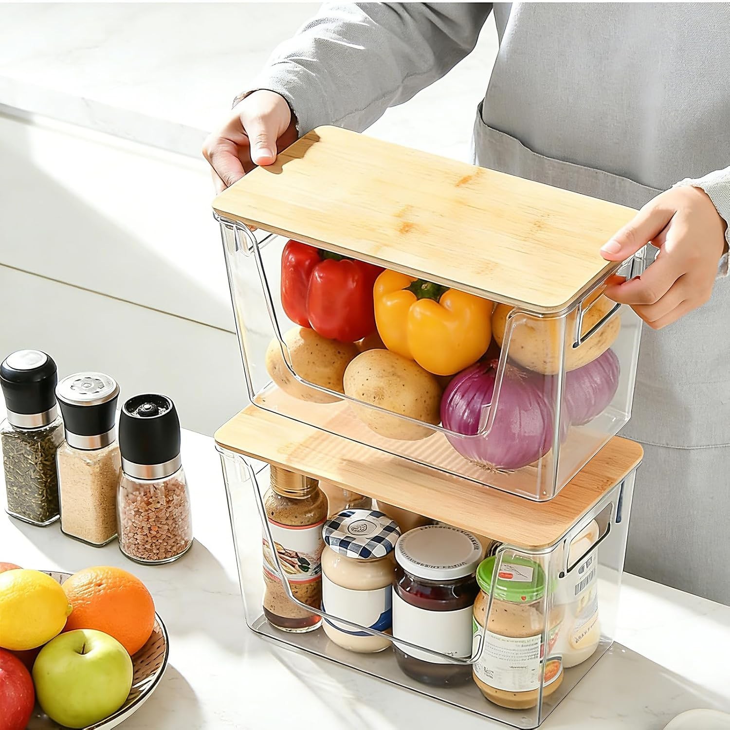 BPA-Free Stackable Storage Bins – 2-Pack Clear Kitchen Organizers for Produce