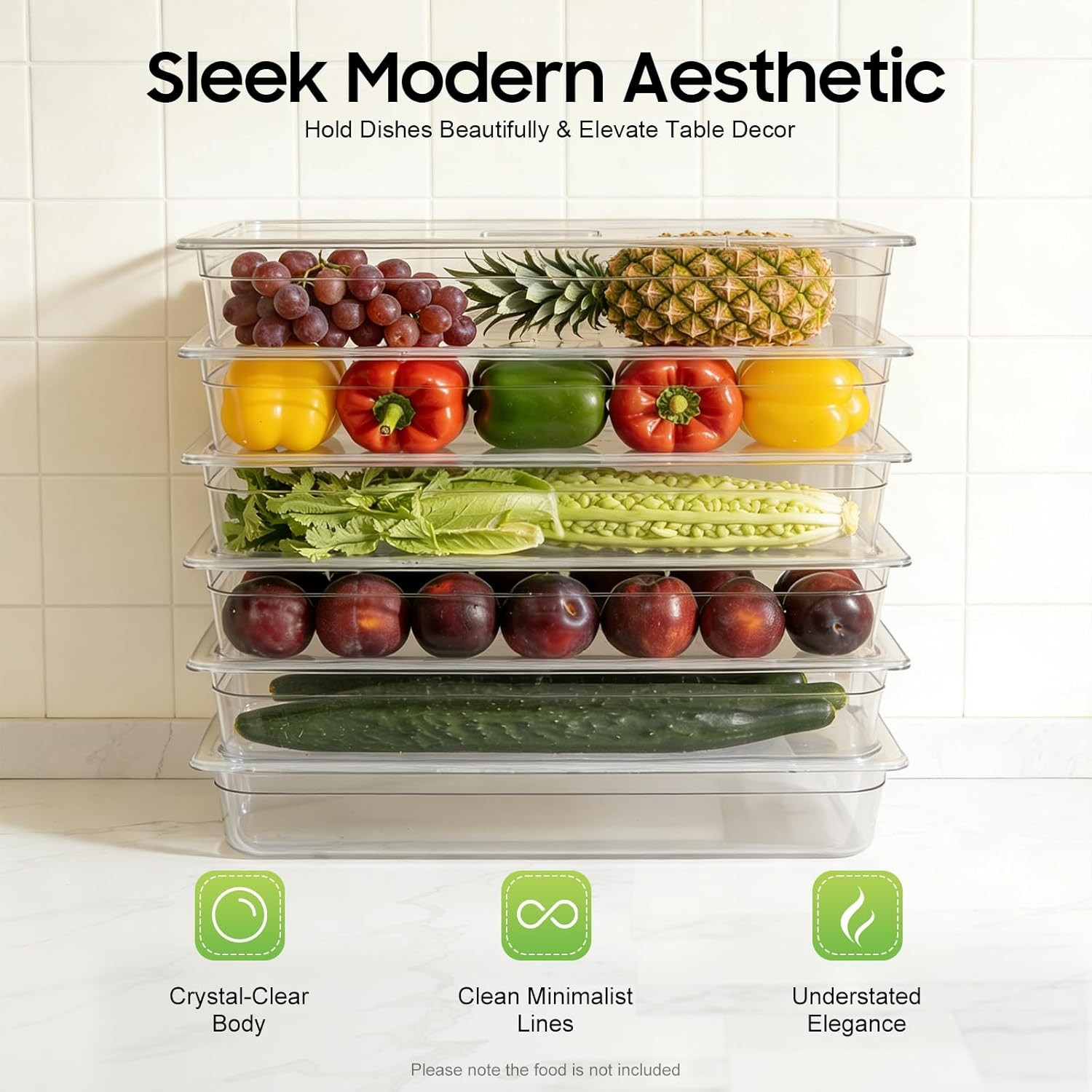 6 Pack Food Pans with Lids,Full Size 4in Deep Commercial Clear Square Freezer Fo
