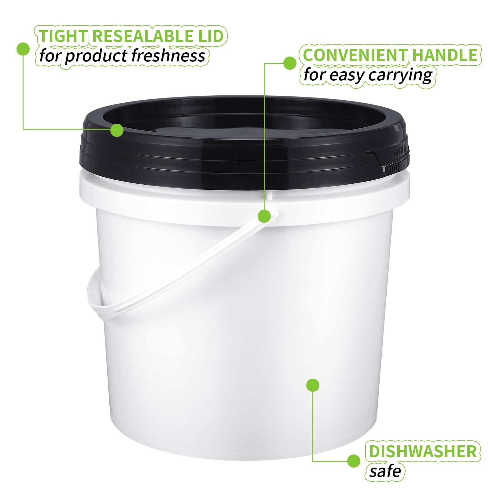 10 Pack White Plastic Bucket with Handle and Lid Food Storage Bucket Containe…