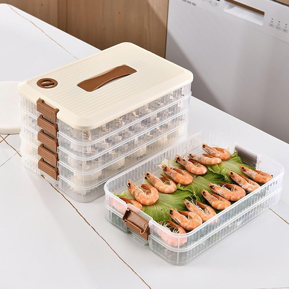 4-Layer Food Storage Container with Lid for Refrigerator Organization, Plastic