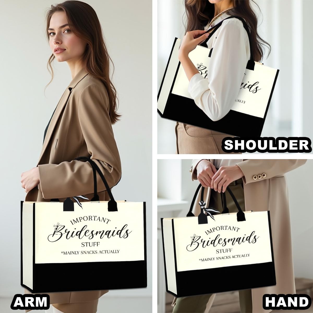 Wfdn 3 Pack Bridesmaid Gift Tote Bag – Personalized Reusable Canvas Bag For