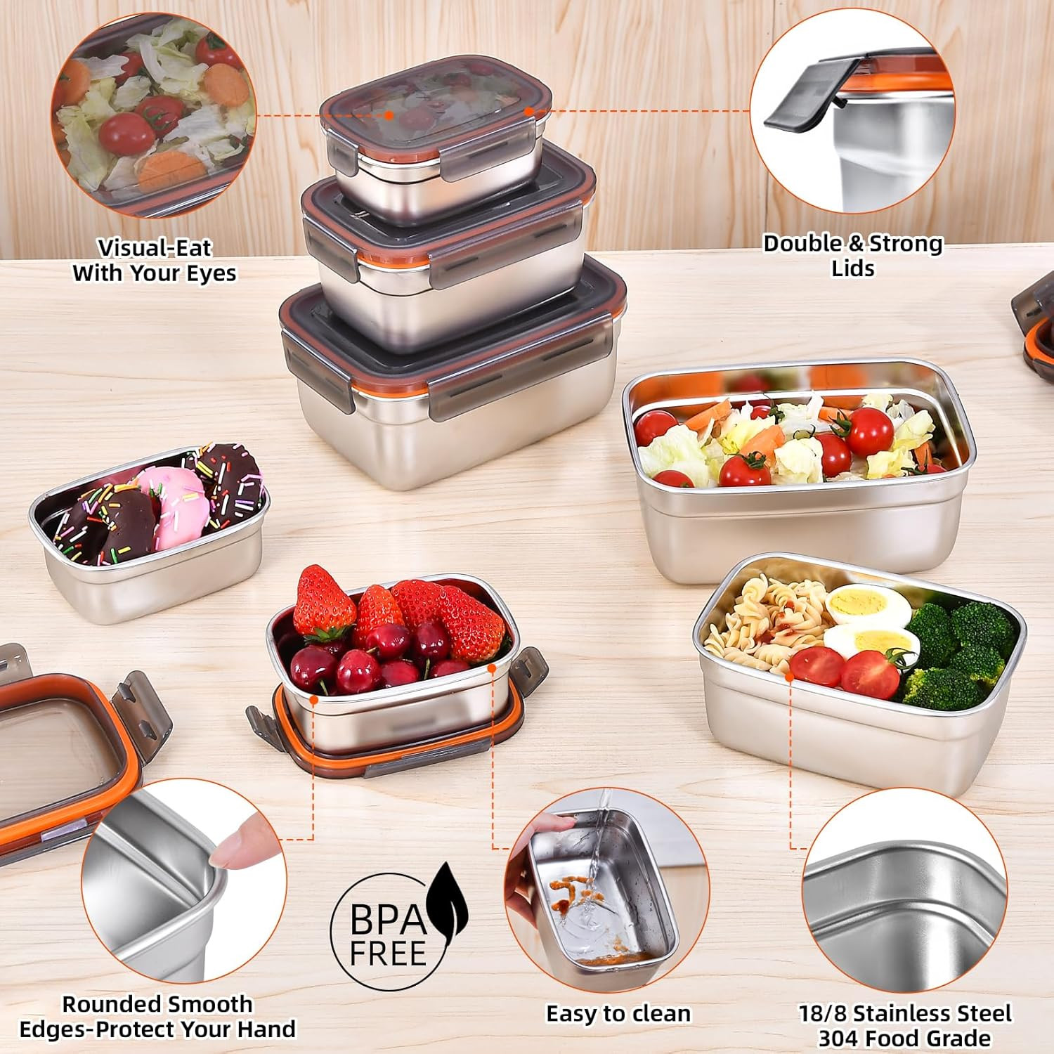 Stainless Steel Airtight Food Storage & Bento Lunch Box Set of 6 – Leakproof Sea