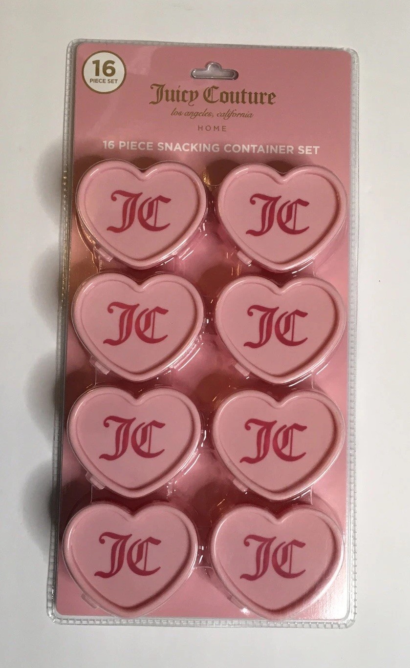 JUICY COUTURE SET 8 HEART 💕 SHAPED SNACK CONTAINERS Pink BPA Free NEW