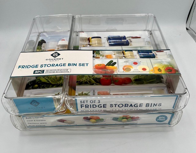 Gourmet Kitchen 3 Pc. Fridge Storage Bin Set. NIB
