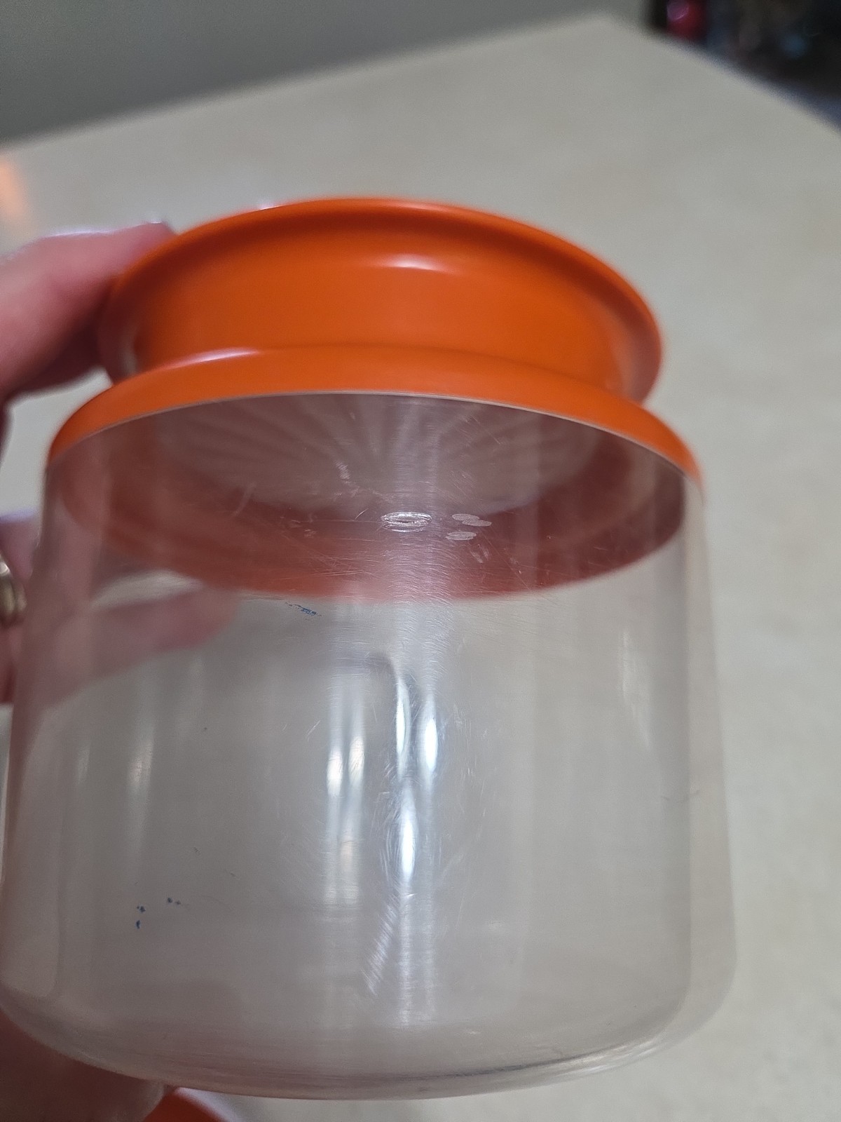 Tupperware Storage Canister Set Clear Acrylic Orange Lid 13.5 & 3.75 Cup Vintage