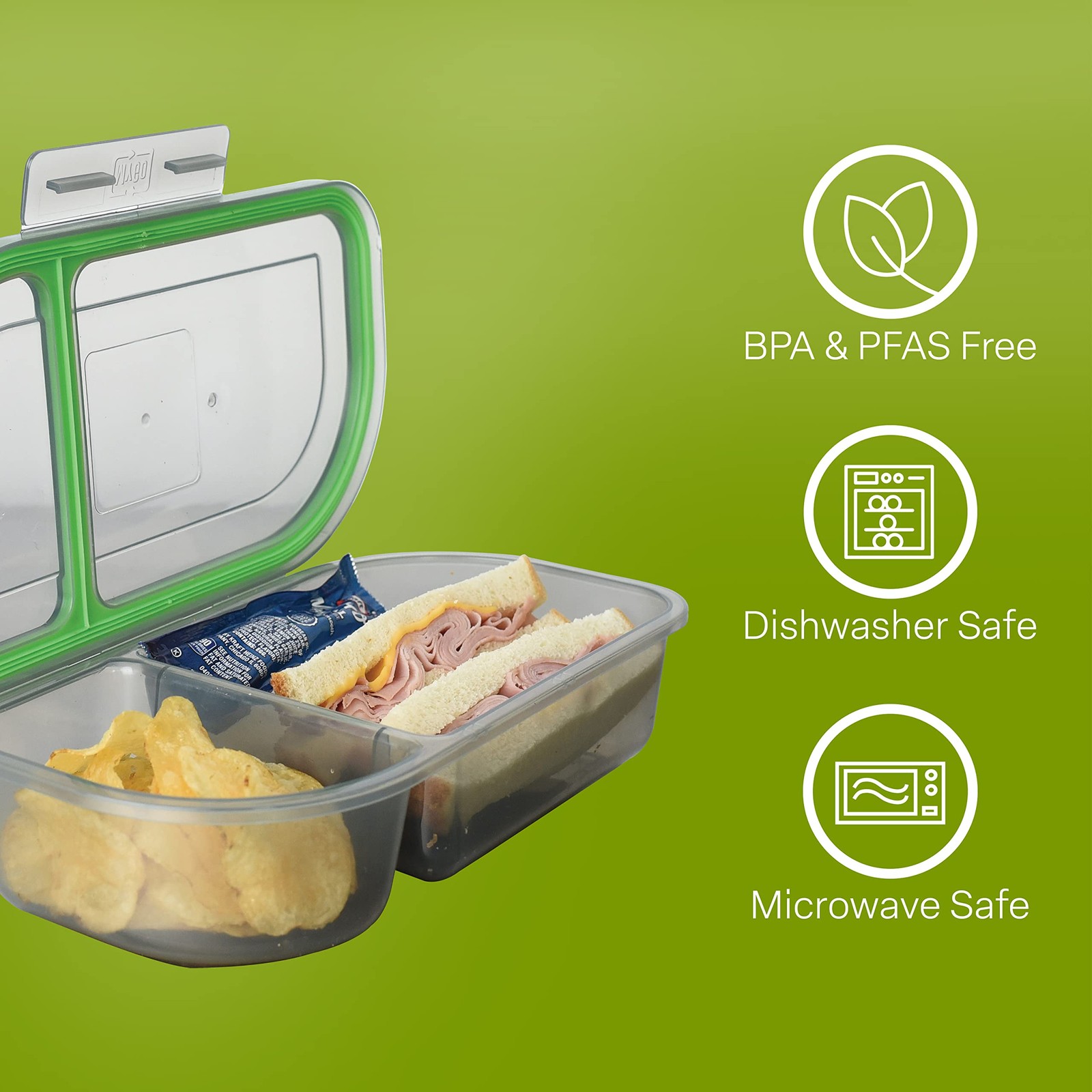 Half-Sized To-Go Divided Compartment Container, 9-1/2 X 5 X 2-1/2, Reusable, Mic