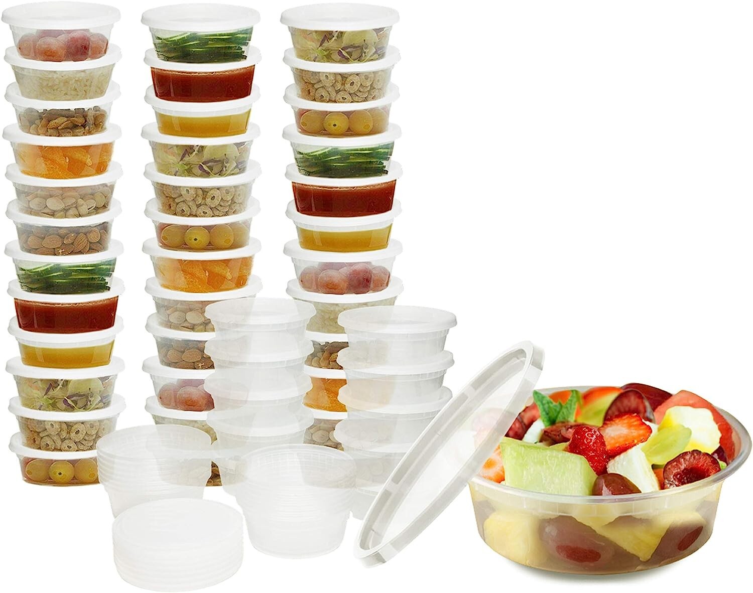 50Set-8oz Heavy Duty Small Round Deli Food/Soup Plastic Containers Lids