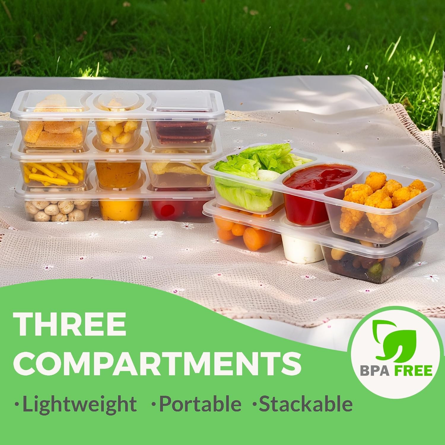 8 OZ Reusable Snack Containers with Lids, New 3 Compartment Condiment Snack Pack
